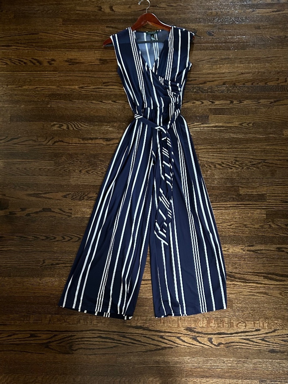 Flattering navy blue and white stripped jumpsuit romper by Ralph Lauren short